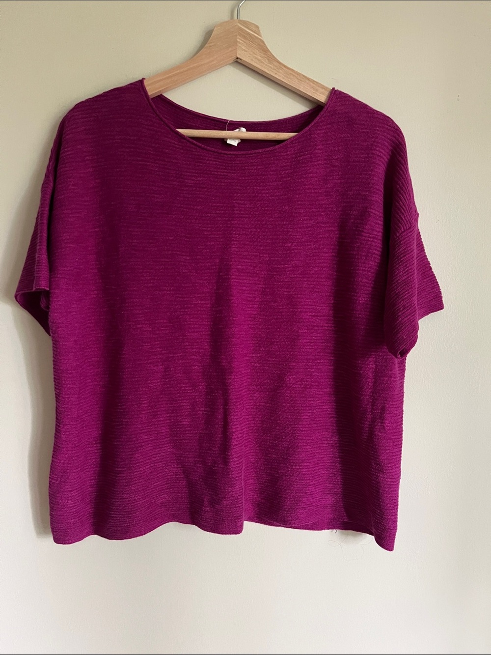 Eileen Fisher organic cotton linen lagenlook fuchsia boxy sweater petite large